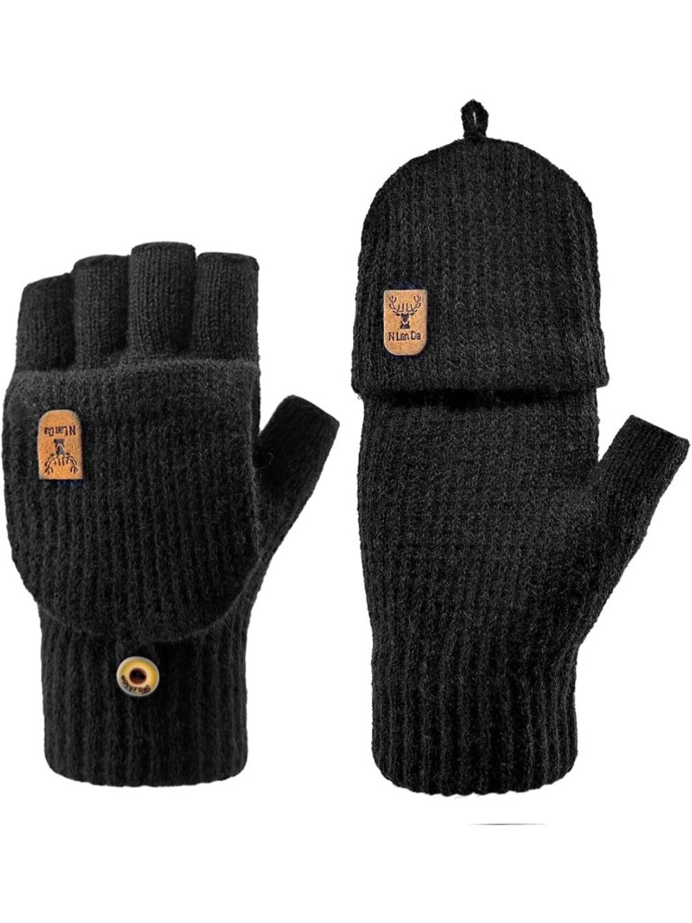 Unisex Winter Fingerless Warm Knitted Mittens Convertible Half Finger Gloves